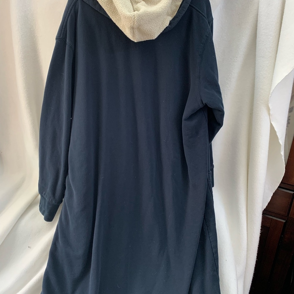 XL Vintage Navy Fleece Lined Hooded Robe. Comfy & Classic. Belt replaced w/ red - Picture 5 of 12